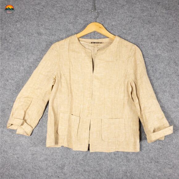 Paperwhite Casual Linen Jacket Brown Long Sleeve Beachy Coastal Women's Size 10 - Picture 1 of 13